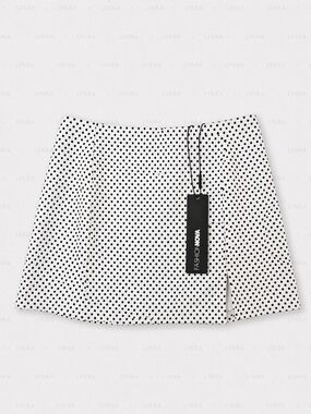 Fashion Nova White Polka Dot Mini Skirt with Black Dots